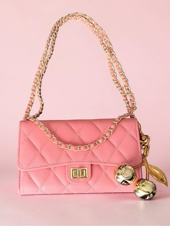Handbags - Quilted Pink Chain Bag
